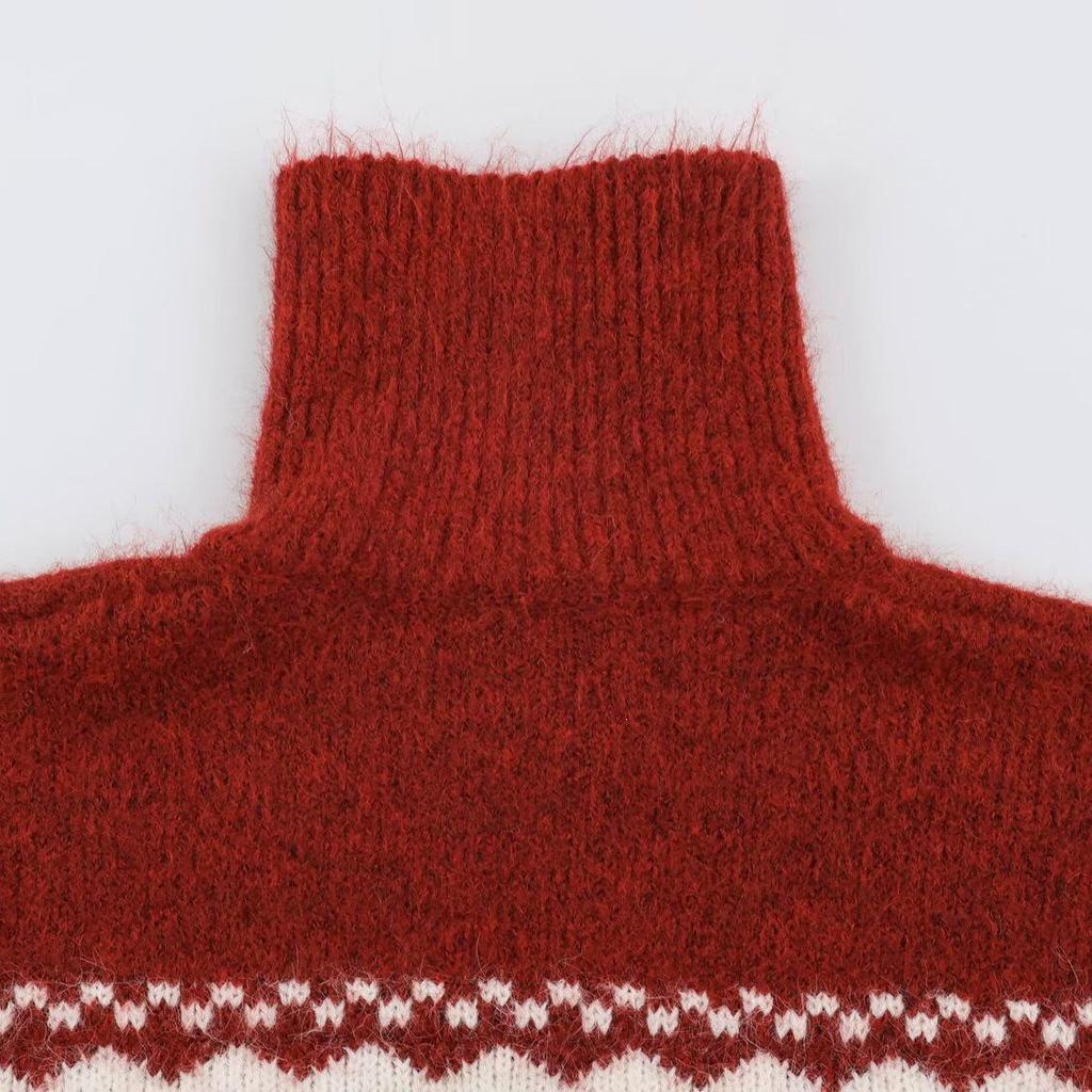 2026 Autumn European & American Christmas Fair Isle Half-Zip High-Neck Knit Sweater