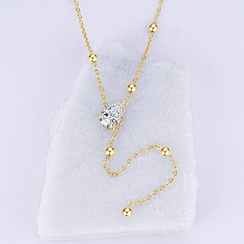 Chokers Necklaces 14K Gold Filled 2.0ct Pear Moissanite Necklace  Chain-Style Tassel Design Y Design Pendant Necklace