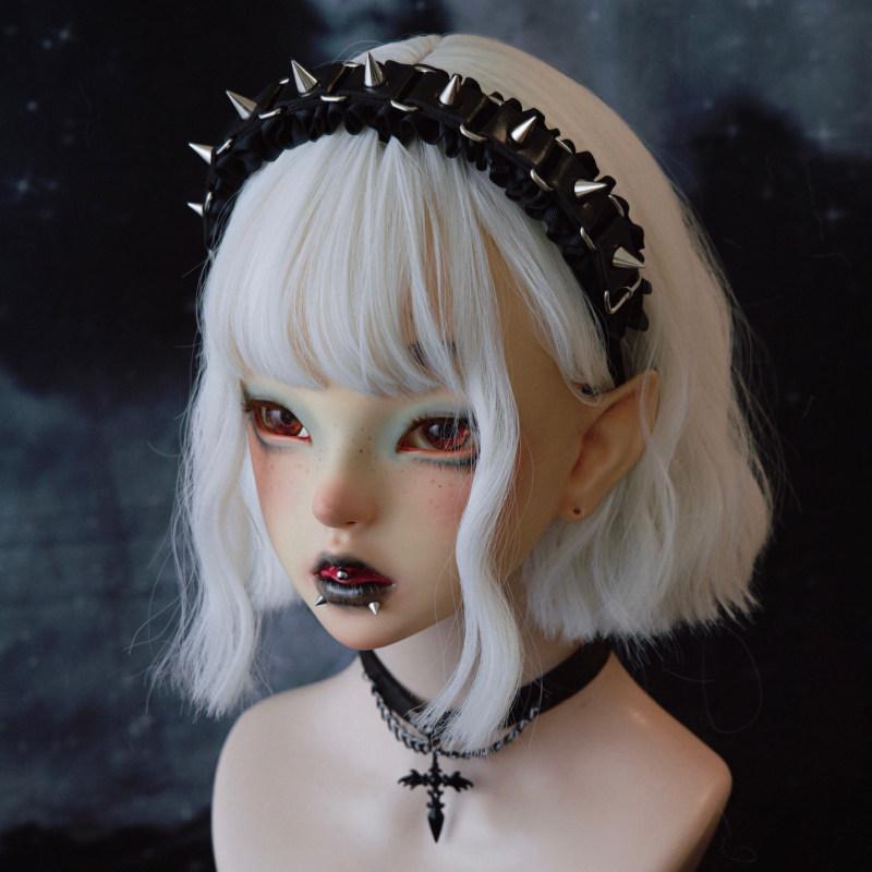 Subculture Dark Black Hair Accessories for Women Original Handmade Rivet Leather Buckle Pleated Headband Punk Headband