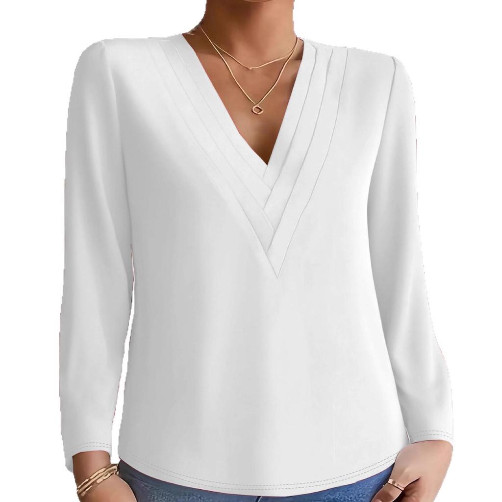 Elegant Vneck Longsleeve Womens Solid Top 2025 Autumnwinter Collection