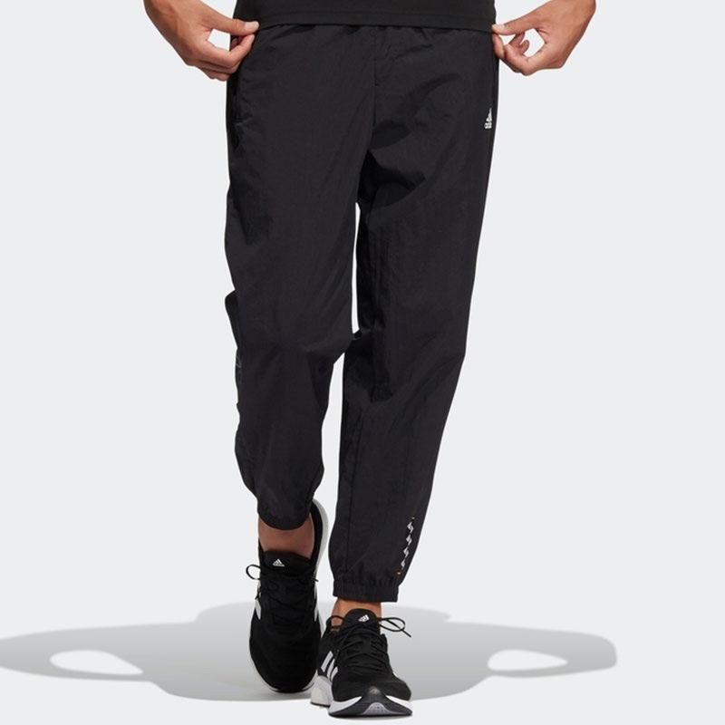 Adidas Solid Color Mini-Logo Woven Casual Sports Pants Unisex Bottoms Black HE7419