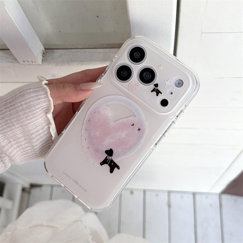 Pink Heart Puppy Magnetic Phone Case for iPhone 17/16 Pro Max/15 Pro - Japanese Korean Style