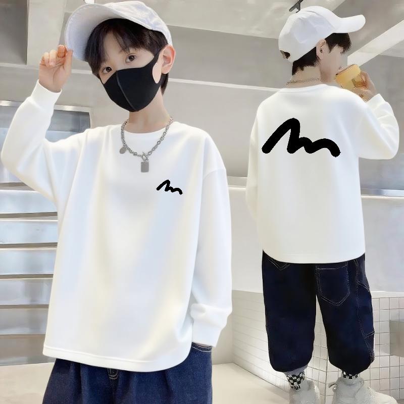 100% Pure Cotton Boys' Long-Sleeve Round Neck T-Shirt – Autumn Loose Fit for Kids