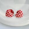 Cherry Red Heart Plaid Stud Earrings with Pearls - Christmas Autumn/Winter Light Luxury Essentials