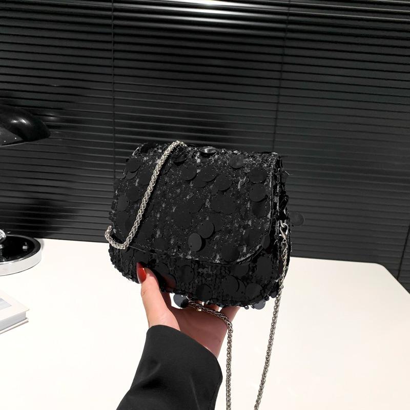 

Fashion sequined small square bag texture niche small bag women s new summer personalized shoulder messenger bag чёрный