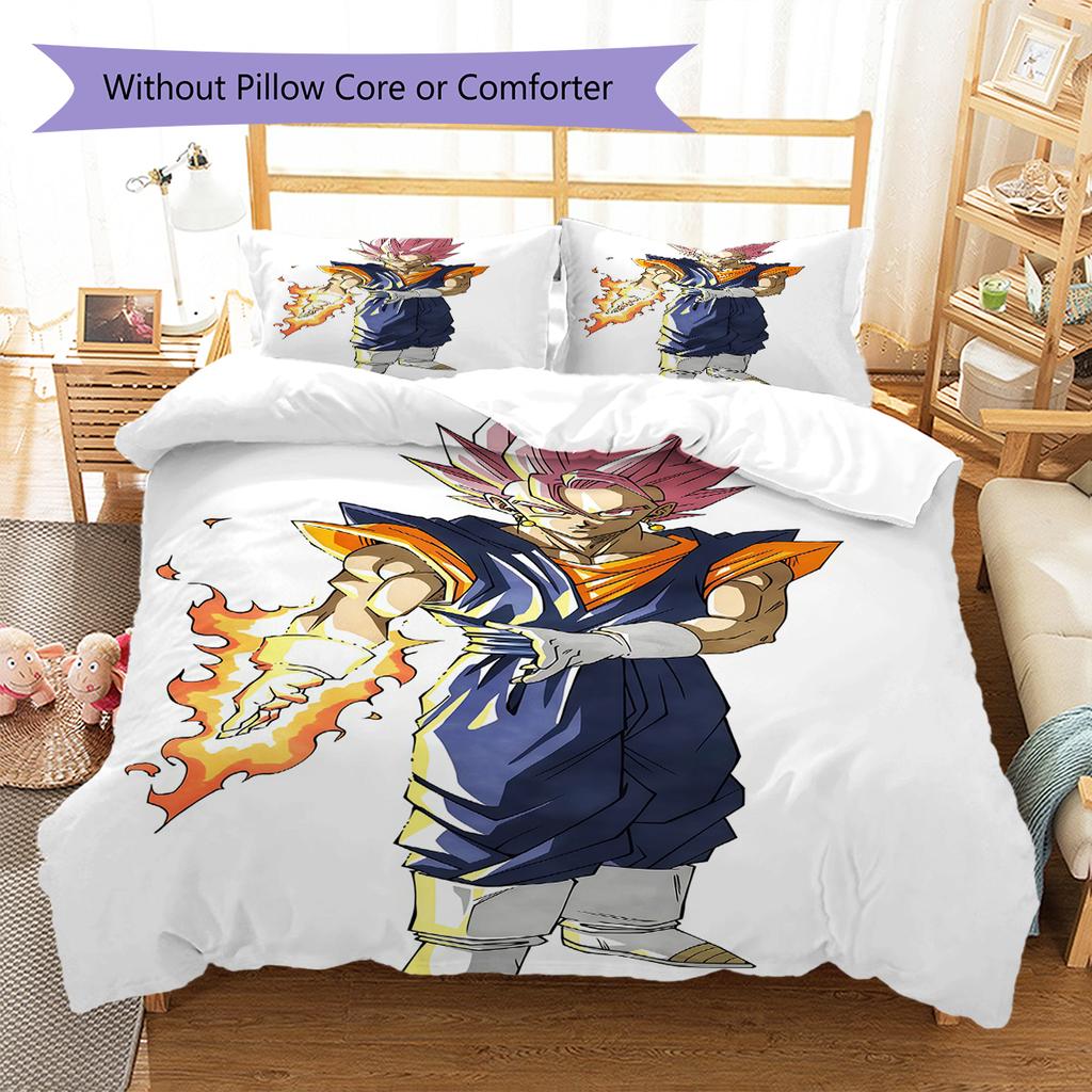 Son Goku Pattern Bedding,Quilt Set Quilt Cover Pillowcase Home Birthday Gift (1 * Duvet Cover + 2 * Pillowcase, Without Core)