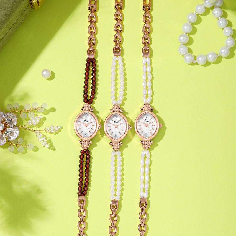 New Chinese Light Luxury Women'S Watch Niche High-End Chinese Style Bracelet Watch Women'S Bead Oval Small Plate Watch