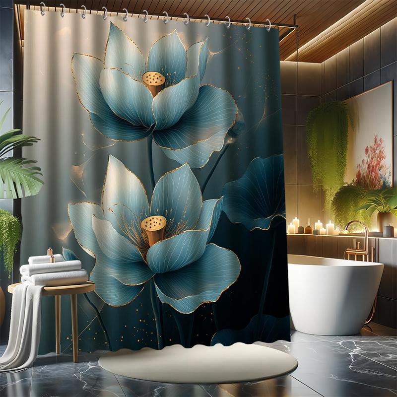 

Artistic Lotus Shower Curtain Set - Ink Wash Style, Waterproof Polyester, Bathtub Partition, Modern Bathroom Decor W60H190(CM)-1 Pcs
