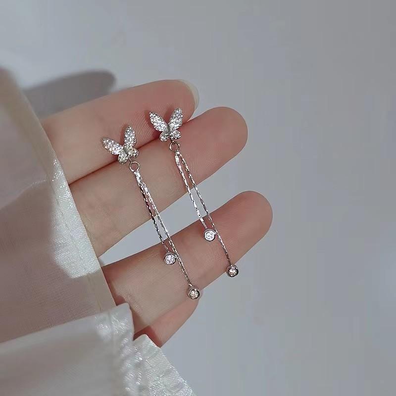 

Butterfly tassel pendant earrings light luxury sweet personality high sense versatile earrings accessories