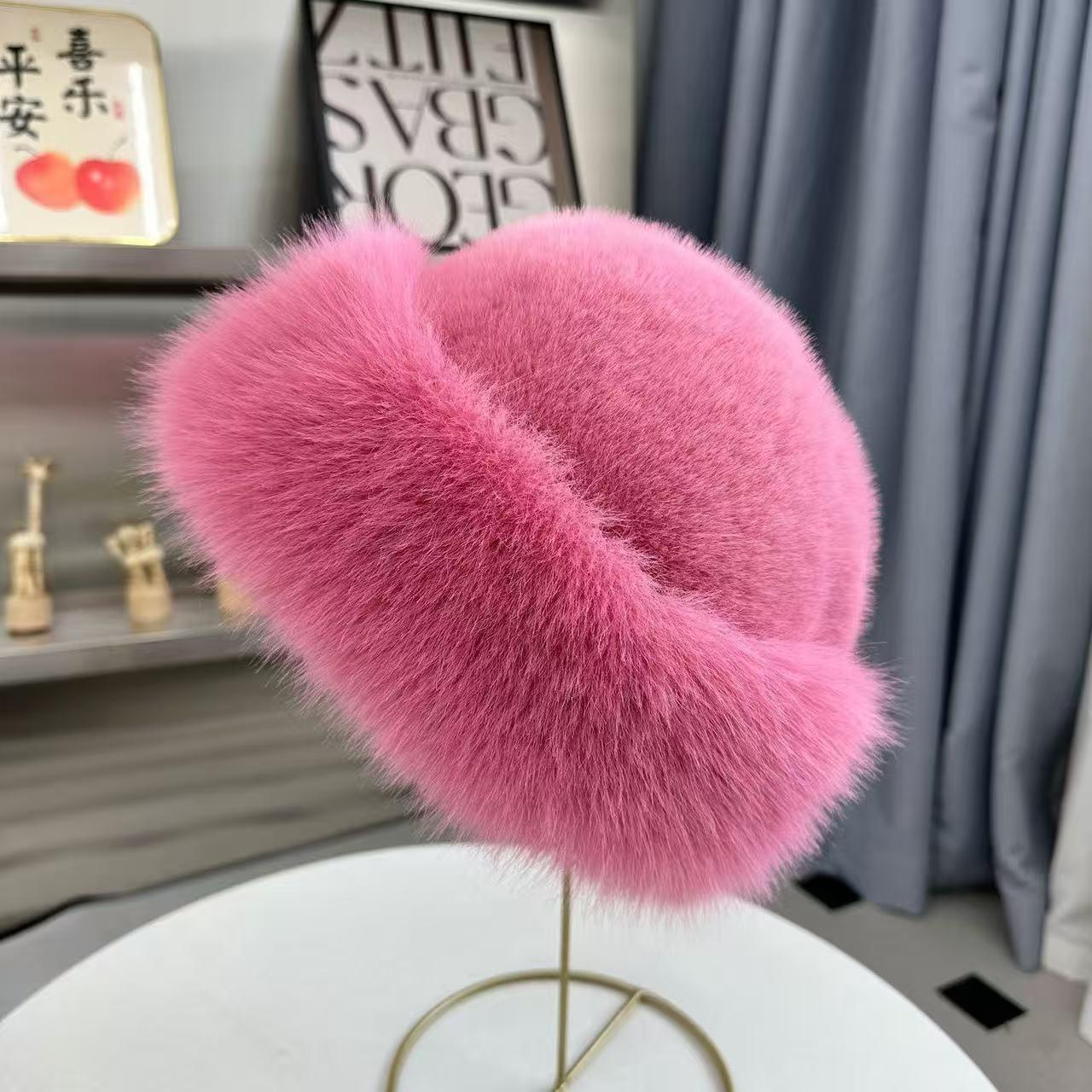 

2025 Плюшева шапка зі штучного хутра: Тепла, пухнаста зимова шапка в монгольському стилі для великих голів яскраво-рожевий колір