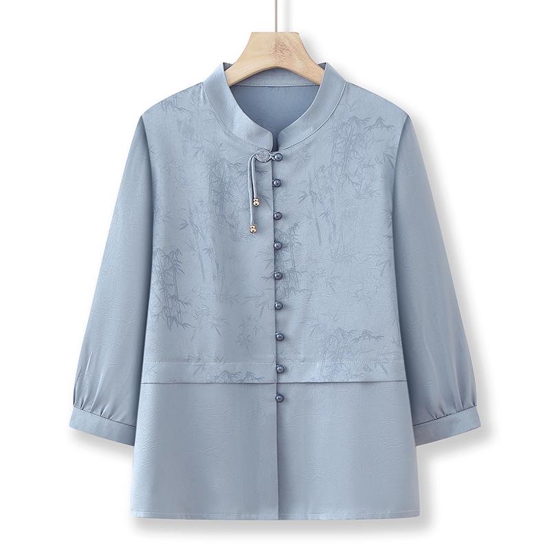 Summer 2025 Fashionable Chiffon Top for Middle-Aged and Elderly Women - Seven-Sleeve Design