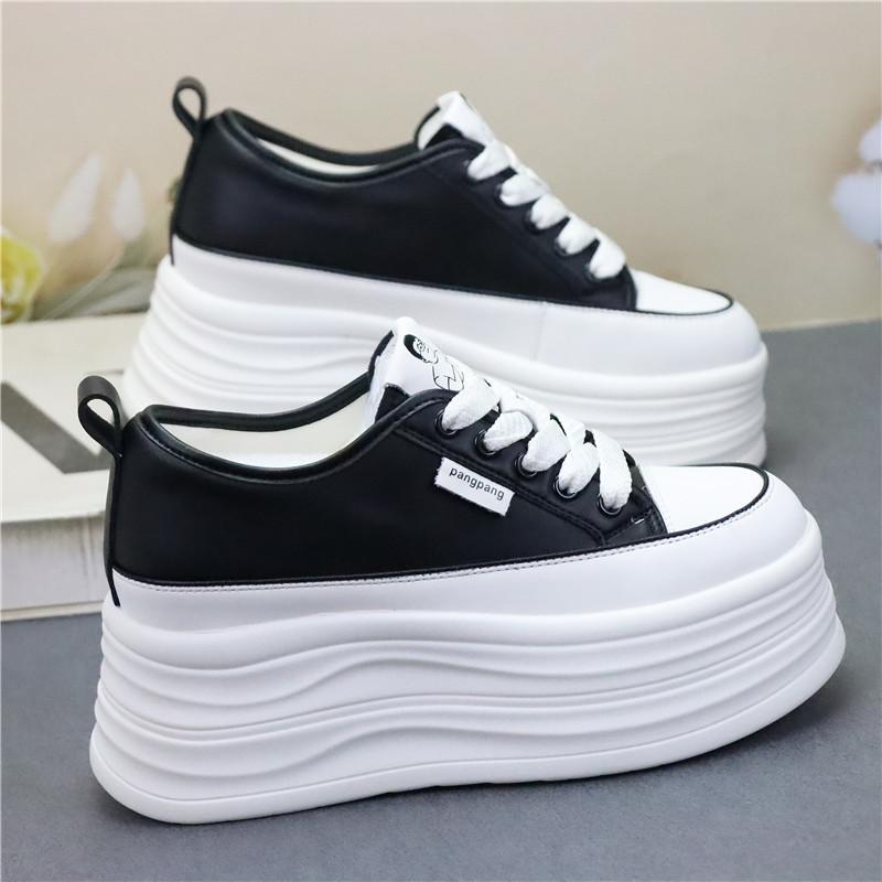 Fashion Wedge Heel Sneakers Shoes Comfy Casual Shoes Female 8cm High Quality Microfiber Leather White Platform Sneakers for Women