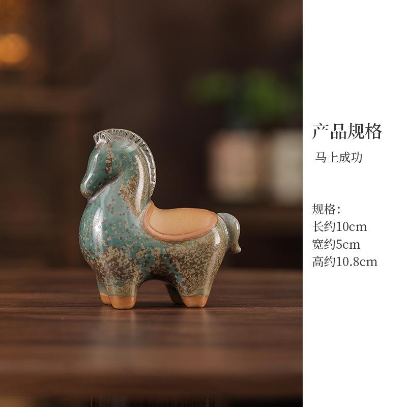 Tang Horse Ceramic Figurine Tea Pet for Living Room Entryway Wine Cabinet Office Desk Tea Table Home Accent Decor Gift