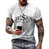 Retro Fashion Gray T-shirt Jesus Letter 3D Printed Short Sleeved Polyester Casual Men's Clothing Trendy Summer Tops Tees