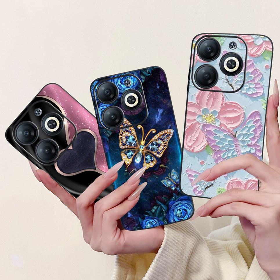 Cover For Infinix Smart 8 X6525 Back Casing Smart8 Colorful Butterfly Flower Luxury Painting Phone Case Transparent Soft TPU