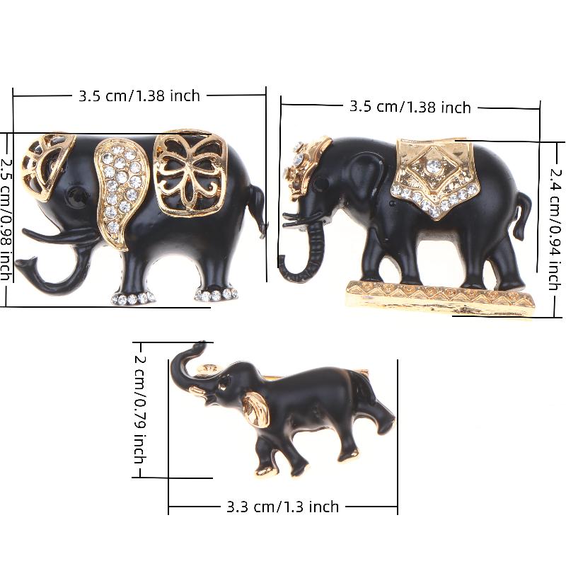 Black Gold Retro Elephant Brooch Set Shiny Rhinestone Inlaid Exquisite Craft for Women Hat Bag Decoration Jewelry Gift