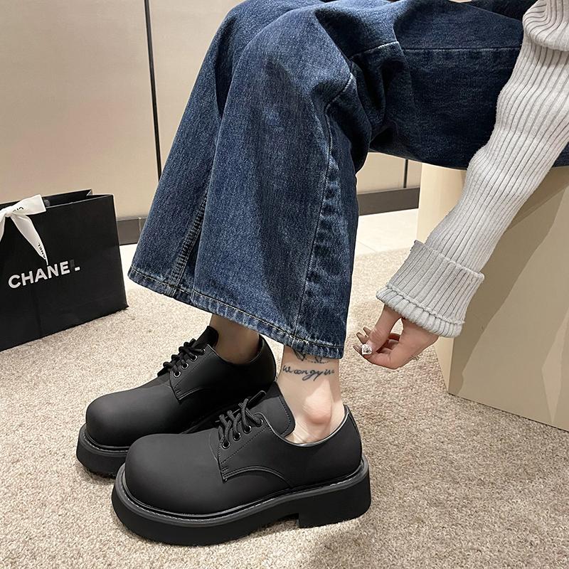 Fashion Fashion Boots Black Pu Leather Sports Platform Casual Women Big Toe Lace Raised Low Heel Shoes Infused with Street Style Loafers