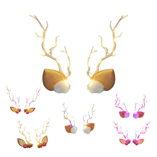 1 para spinek do włosów, diody LED, dekoracja z poroża, świecące spinki do włosów, lekkie, łatwe do noszenia, spinki do włosów, świąteczne akcesoria do włosów