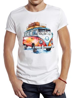 Verão Novo TEEHUB Vintage Pintado Autocaravana Embalando Camiseta Masculina Gráfica Vá Acampar Roupa Esportiva Retrô Autocaravana Ônibus Tops Camiseta Hipster