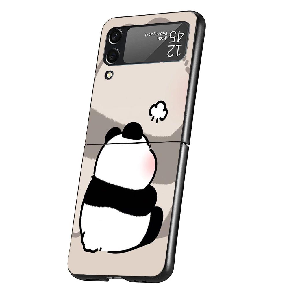Cartoon Cute Panda Bear Case Phone Cover for Samsung Galaxy Z Flip 6 5 4 3 5G ZFlip6 ZFlip5 ZFlip4 ZFlip3 Black Hard Trend Funda