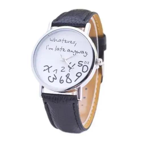 Women Whatever Im Late Anyway Letter Round Dial Faux Leather Strap Quartz Watch Fashion Letters Numbers Adjustable Women's Watch