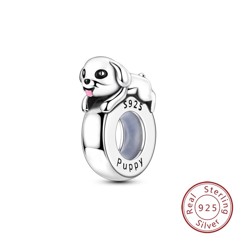 925 Silver Teddy Poodle Dog Cat Charms Beads Pendant Universal Buckle Fit Bracelet DIY Jewelry Gift