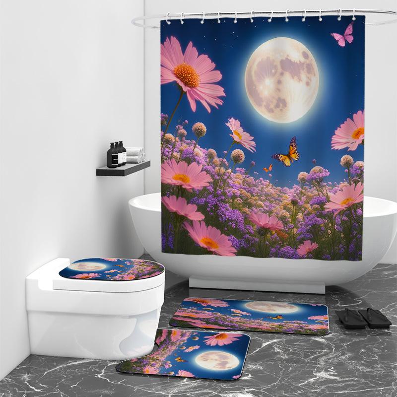Sunflower Digital Printing Waterproof Shower Curtain Bathroom Blocking Waterproof