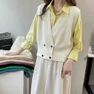 Vintage Knitted Cardigan Vest for Women Autumn and Autumn Design Sense Double Breasted Sleeveless Sweater Sweetheart Vest Female