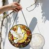 2D Flat Stained Glass Dove Window Decoration, 7.87inches Symbol of Peace Colored Glass Plate with Chain, Charming Sun Catcher Home Window Tree