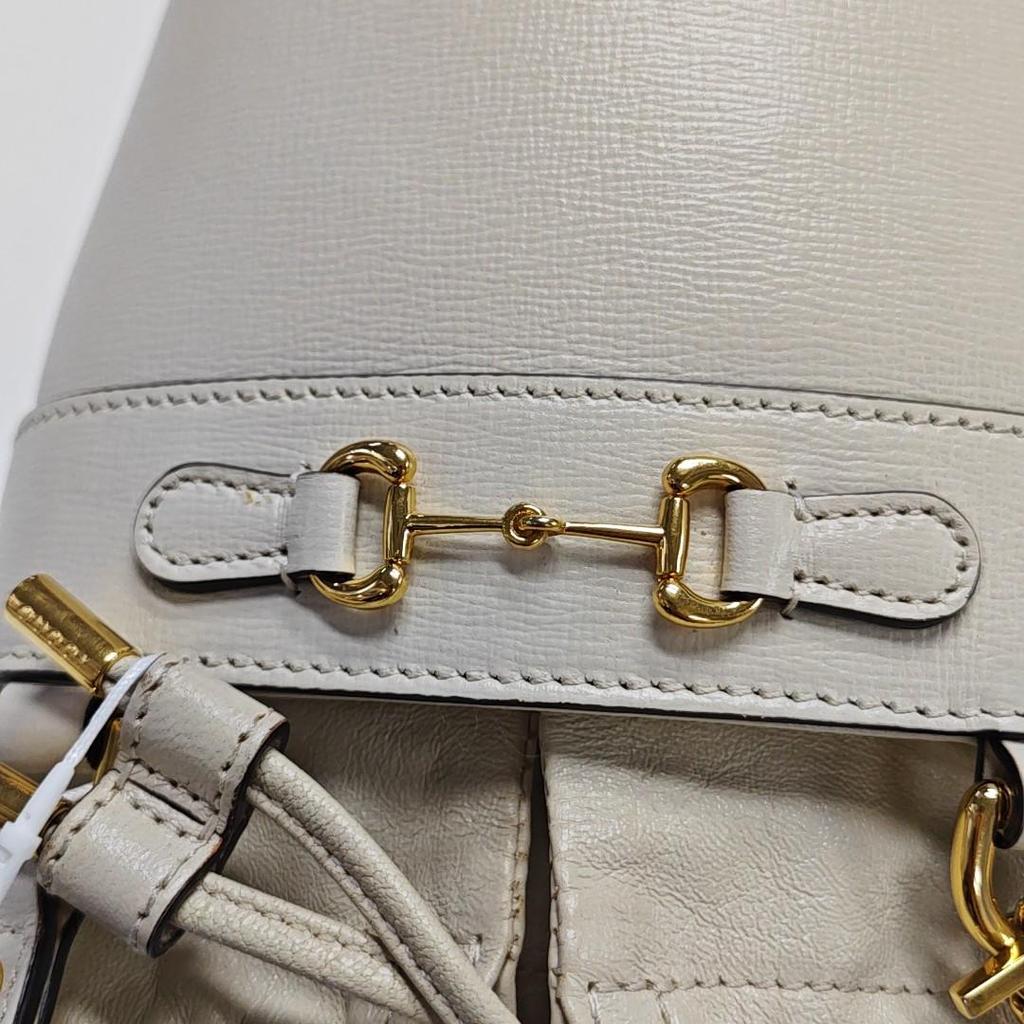 [Pre-Owned] Horsebit 1955 Vintage Gold Buckle Drawstring Leather Bucket Bag - Very Good #FB0RHE