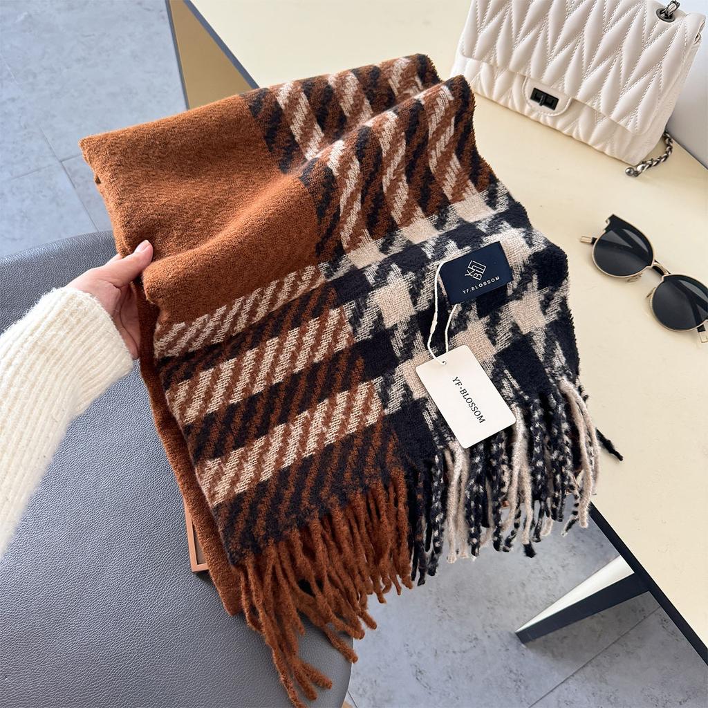 Korean Houndstooth Cashmere Long Scarf Winter Men Women Thickened Warm Shawl Cape Wrap Bufanda Double Sided Poncho Echarpe
