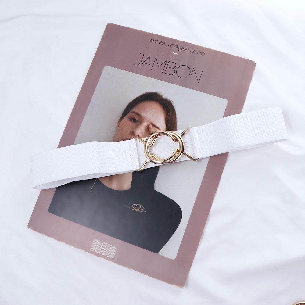 Solid Color Knot Gold Round Buckle Belt Women Waistband Female Waist Strap Elastic Waist Belt