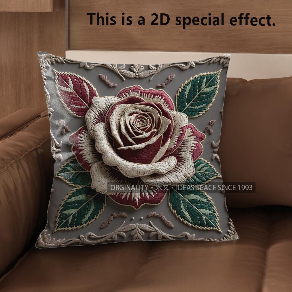 2D Vintage Floral Rose Decorative Throw Pillow Covers Pattern Cushion Cover Suitable For Sofa Bedroom Car Pillow Cover