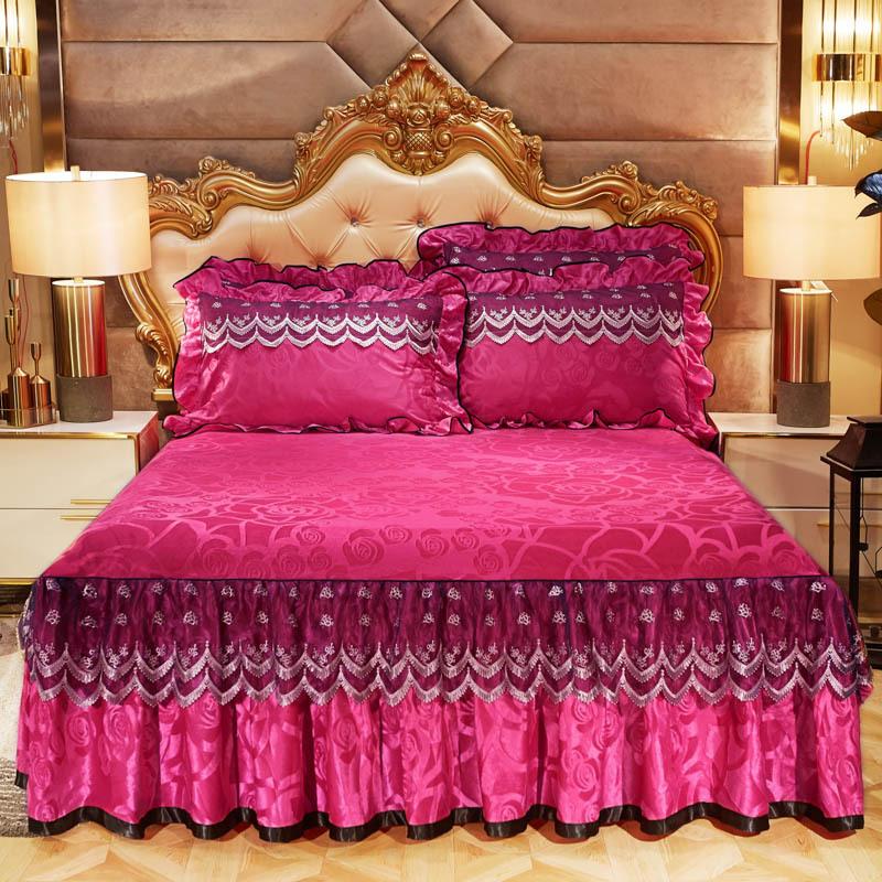Velvet Lace Bed Skirt European-Style Embossed Bedspread Non-Slip Protective Cover Autumn and Winter Warm Bedding