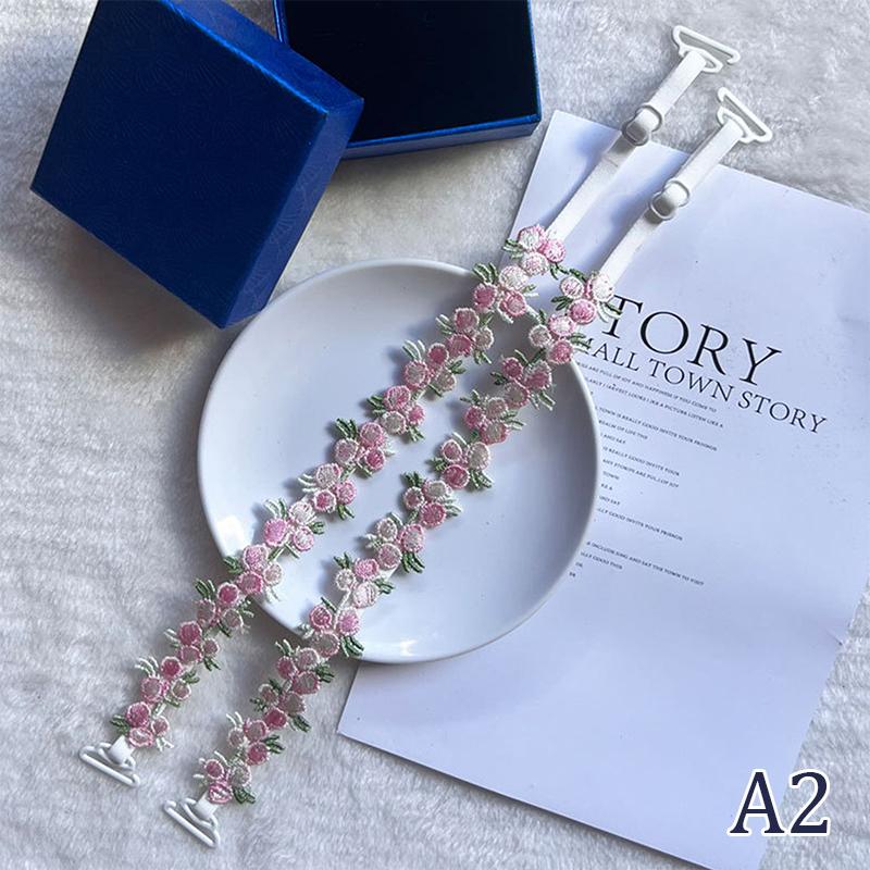 

1 пара милых кружевных бретелей для бюстгальтера с цветами, вязаные крючком, эластичные, регулируемые, противоскользящие, для свадебного платья