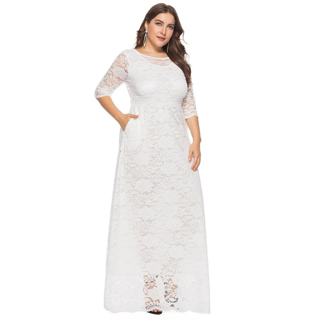 Damen Abend- & Brautjungfernkleid in Übergröße mit Spitze und Tasche, Neu für 2025