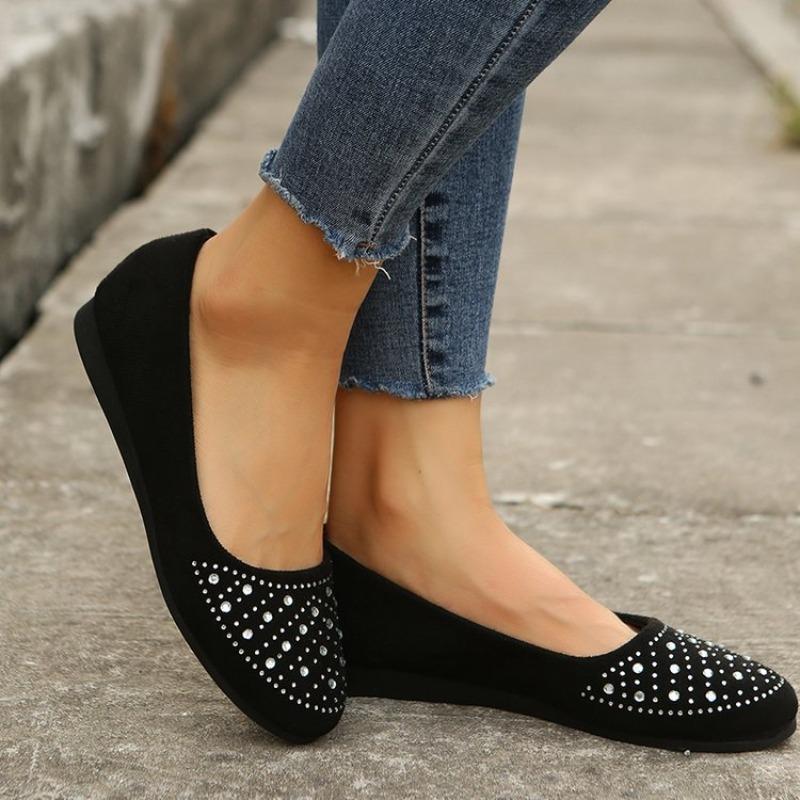 Women's Suede Round Toe Rhinestone Flats, Casual Plus Size Loafers