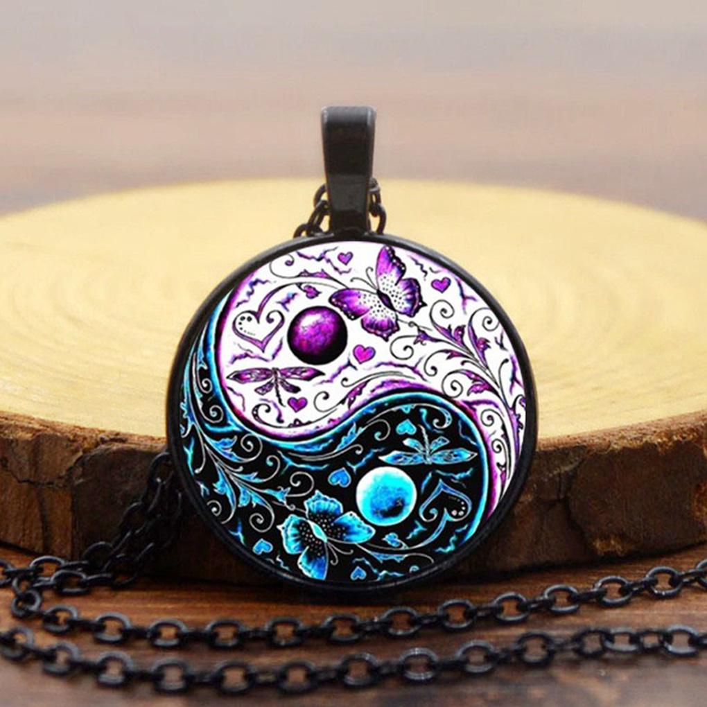 Women Vintage Necklace Contrast Color Tai Contrast Color Tai Pendant Girls Sweater Neck Chain Jewelry - Silver