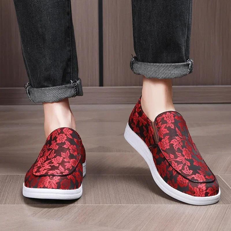 Fashion Men's Loafers Casual Single Shoe Breathable Thick Sole Comfort Anti Slip Wear-resistant Flower Platform Casual Shoes Sandalias