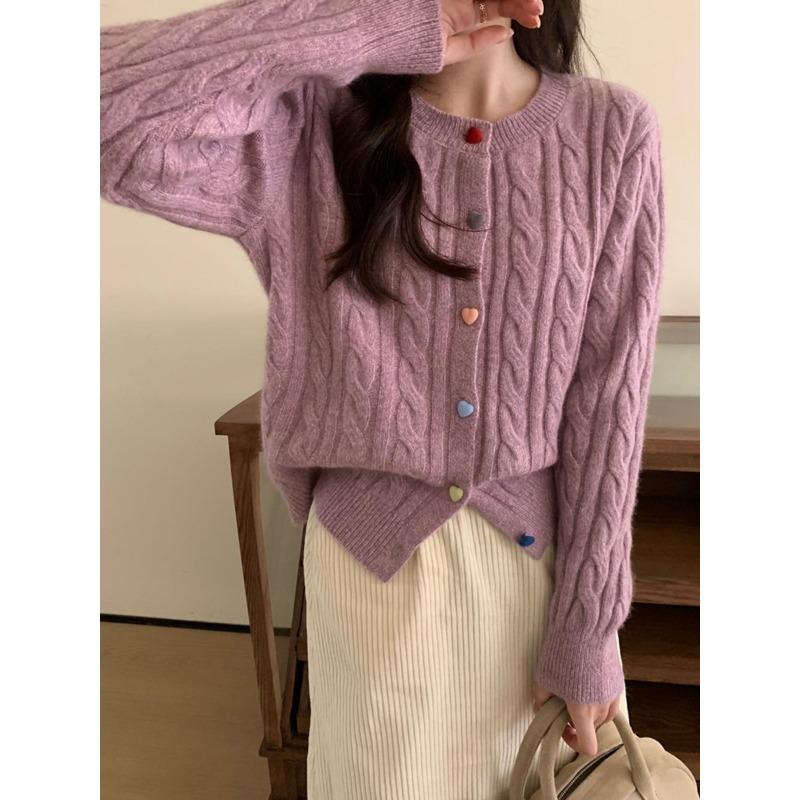 Autumn and winter sweet color love button knitted cardigan fashion twist versatile soft waxy sweater jacket women