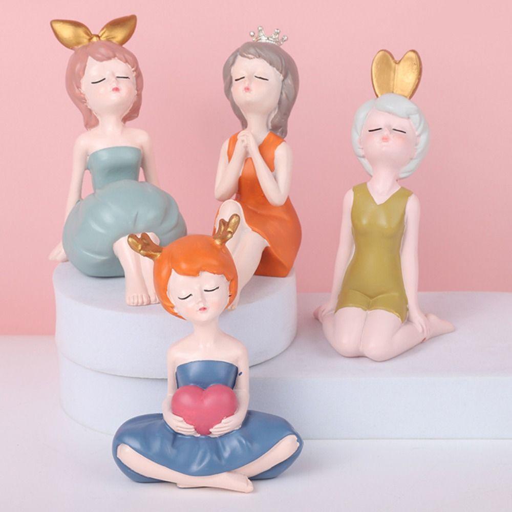 Resin People Sculpture Creative Miniatures Figurine Desktop Ornament Little Girl Statue  Home