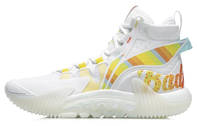 Li Ning Badfive 2 Basketball Shoes Men's High Top Standard White/Dark Yellow/Light Blue ABFR001-3