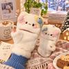Half Finger Cartoon Cat Gloves One Size Flip Top Gloves Cute Plush Kitty Gloves  For Women