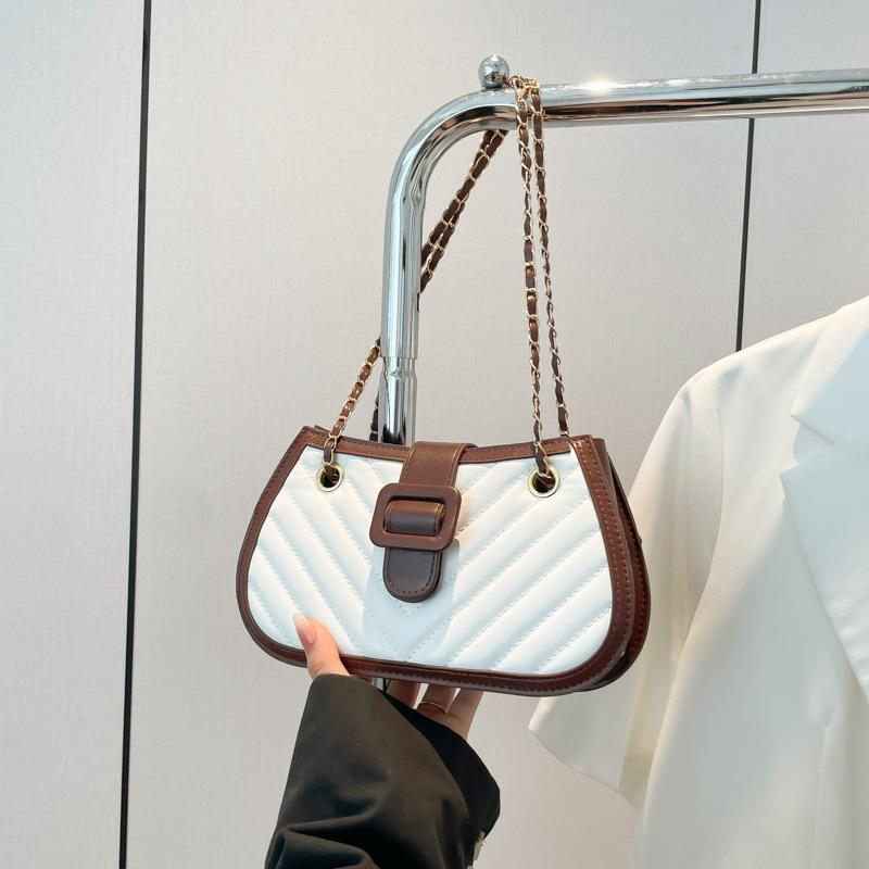 Gentle and fashionable texture splicing chain shoulder bag women's 2025 spring and summer new versatile ins messenger bag small square bag