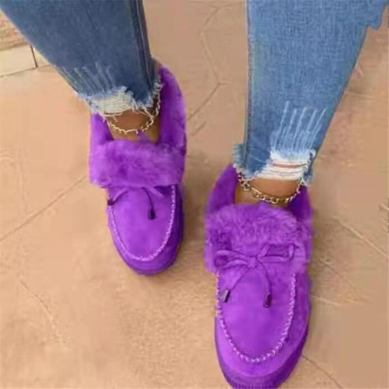 Autumn and winter new flat-bottomed suede plush one-pedal snow boots warm and non-slip fluffy women's plush thick cotton shoes