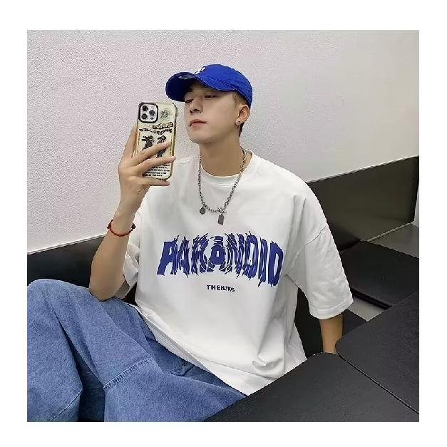 Men'S Trendy Letter Round Neck Printed Short Sleeved T-Shirt For Summer Ins Loose Casual Top