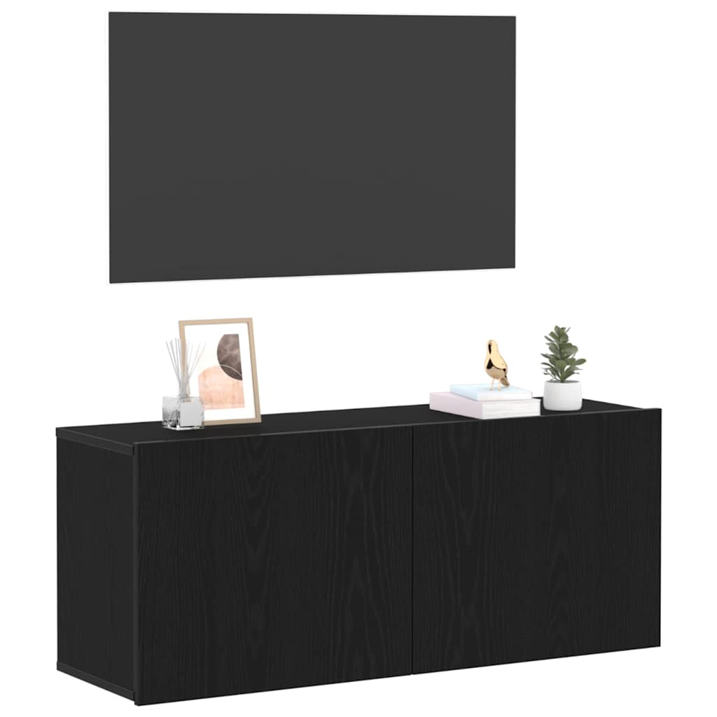 TV Cabinet Set Black Oak Effect 100 X 30 X 41 Cm