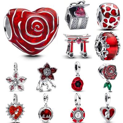 New Red Rose Heart Shaped Bead Pendant Copper Suitable For European Original Bracelet Diy Exquisite Jewelry