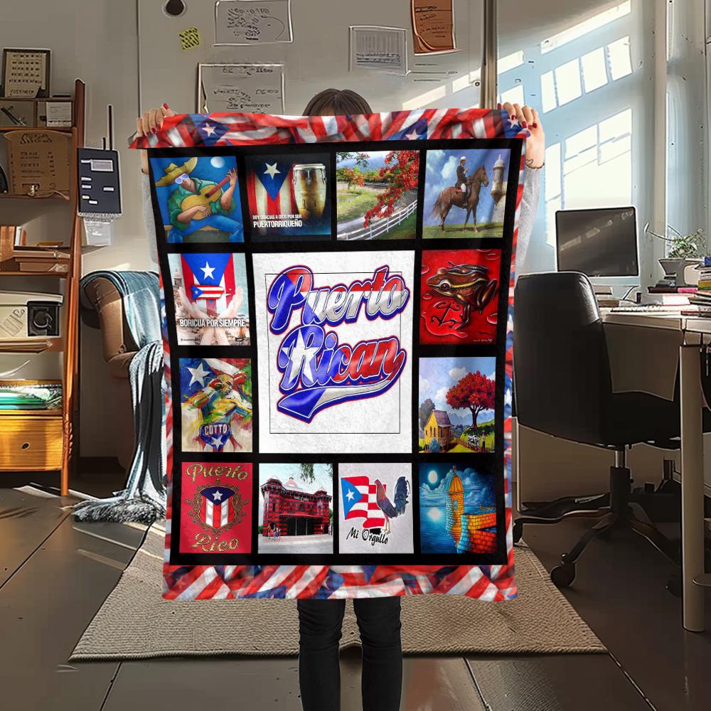 1Pc Puerto Rico Print Flannel Blanket, High quality Comfortable for All Seasons, Home Decor, Warmth and Comfort, Perfect for Christmas Gifts