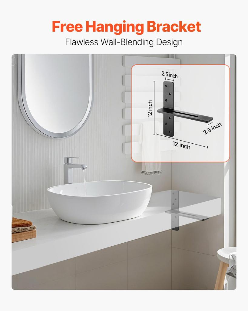 VEVOR T Shelf Brackets 2 Pcs, 200 Lbs/90 Kg Weight Capacity, 12x2.89x12 In / 304.8x73.5x304.8 Mm, Solid Steel Heavy Duty Brackets for Shelves